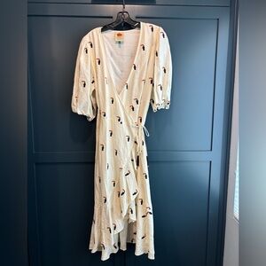 FARM Rio Cream Midi Dress with Toucan Print